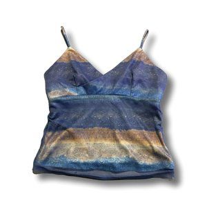 Vintage Mesh 90s Y2K Gen X 3D Print Slinky Spaghettini Strap Top